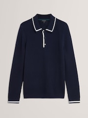Ted Baker Blue Brucei Waffle Stitch Knit Polo Shirt - Image 7 of 8