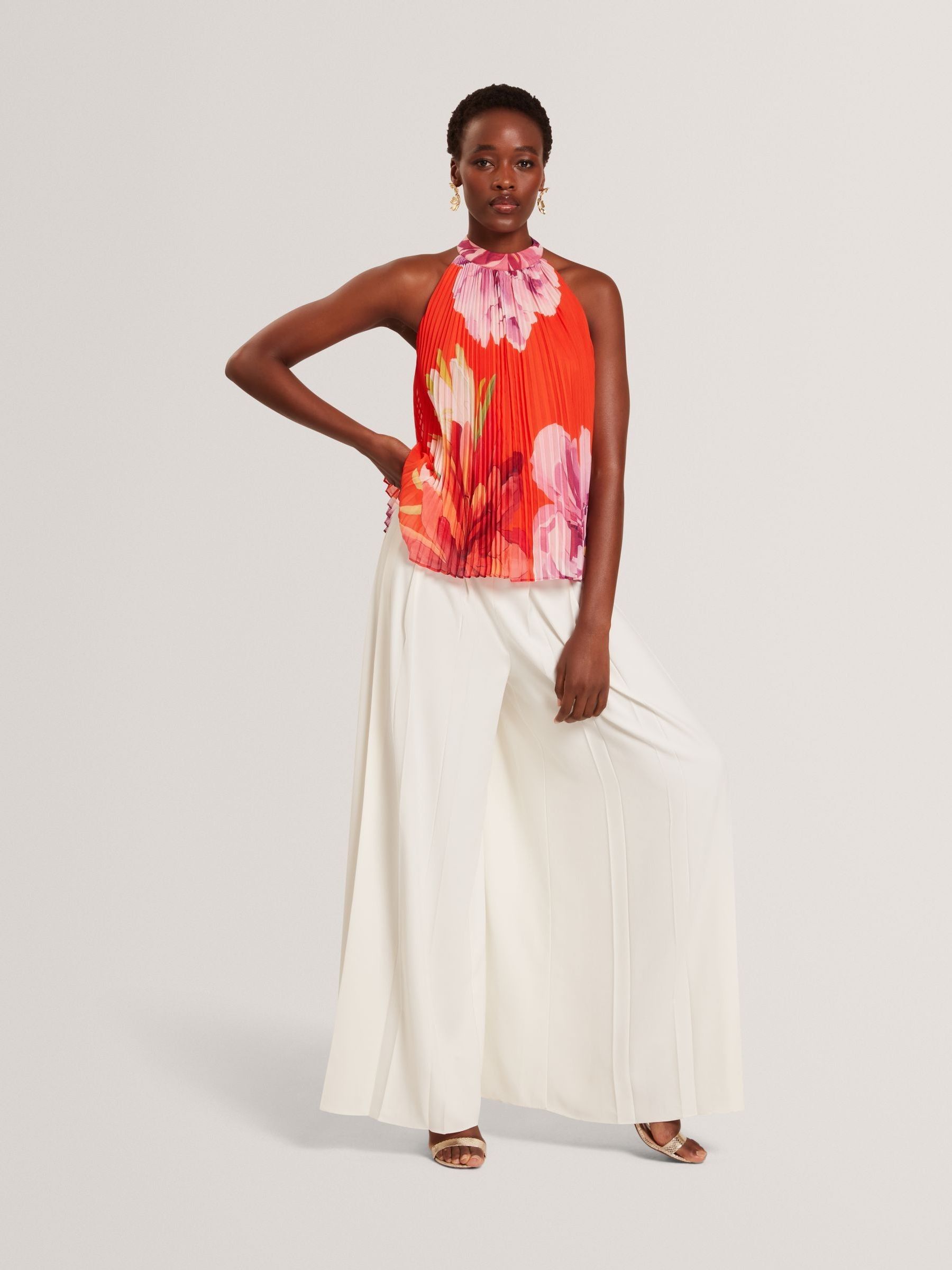 Buy Ted Baker Orange Clovina Printed Halter Neck Sleeveless