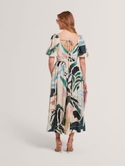 Ted Baker Pink Moyla Printed Puff Sleeve Ruched Detail Midi Dress - Image 2 of 8
