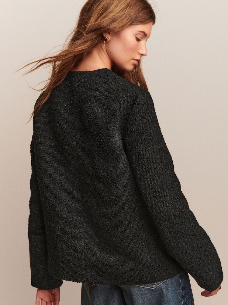 Black Boucle Longline Jacket - Image 2 of 8 Black Boucle Longline Jacket - Image 2 of 8