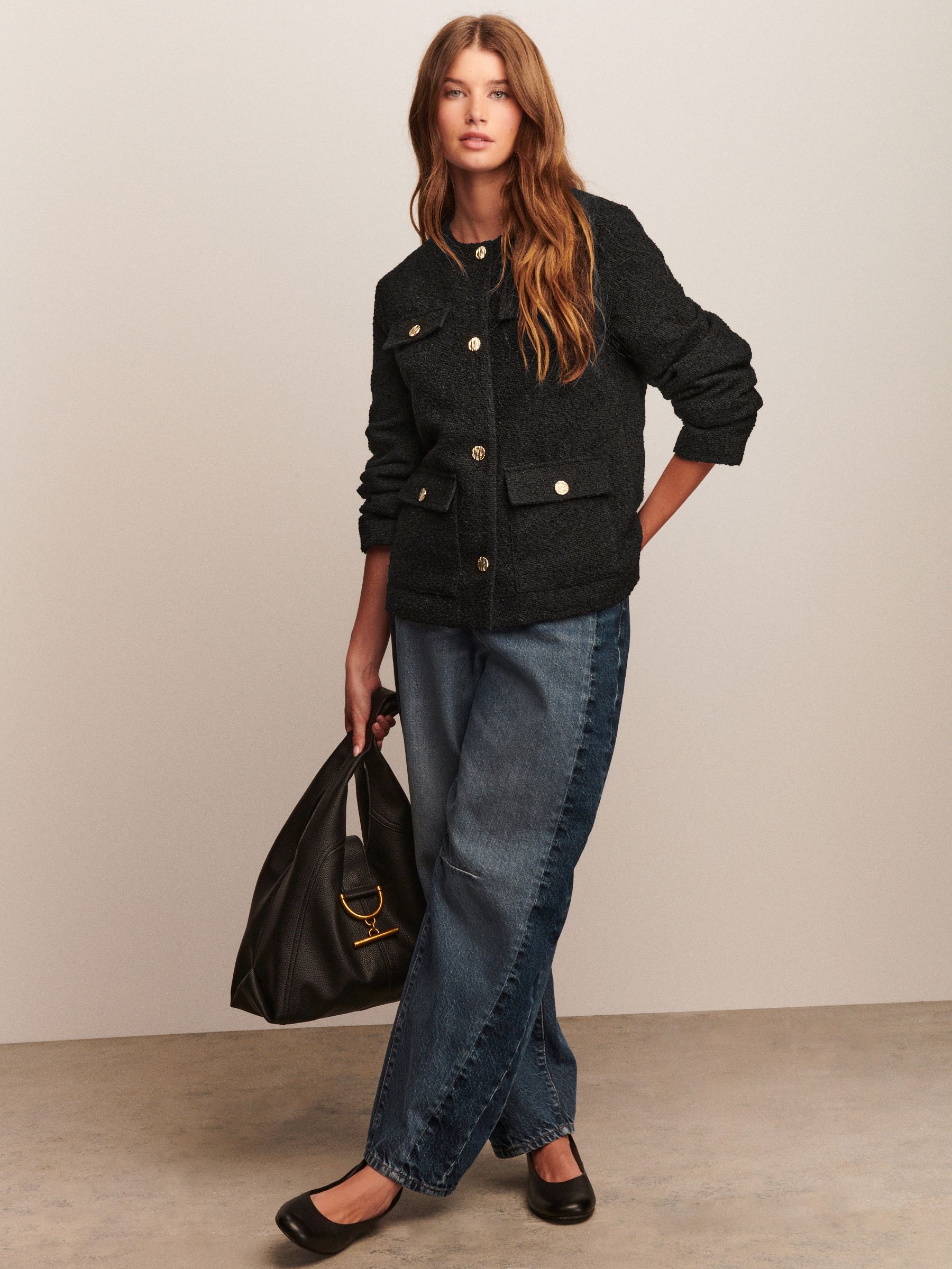 Buy Black Boucle Textured Longline Jacket from Next USA