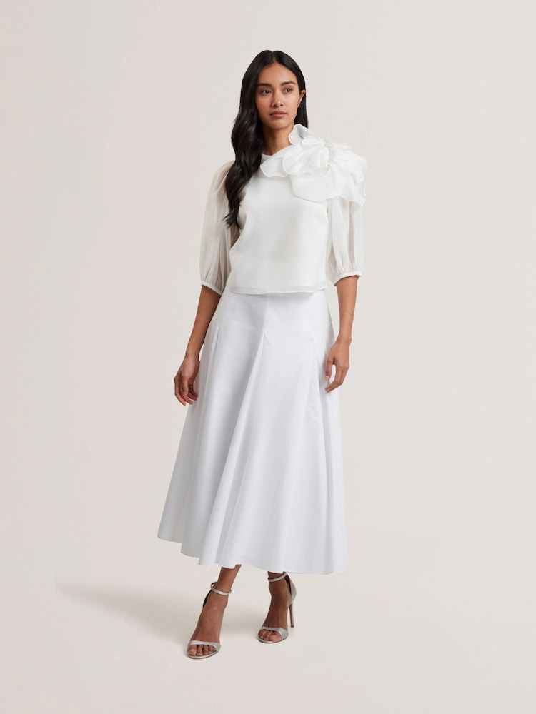 Ted Baker White Zanzah Cotton Poplin Midi Skirt - Image 1 of 6