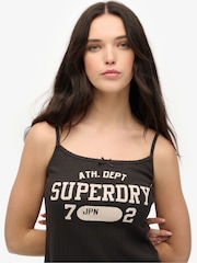 Superdry Black Athletic Essentials Graphic Pointelle 100%  Cotton Cami Top - Image 3 of 5