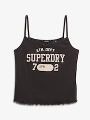Superdry Black Athletic Essentials Graphic Pointelle 100%  Cotton Cami Top - Image 4 of 5