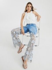 River Island Blue Straight Fit Denim Relaxed Lace 100% Cotton Jeans - Image 1 of 4