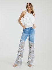River Island Blue Straight Fit Denim Relaxed Lace 100% Cotton Jeans - Image 2 of 4
