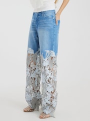 River Island Blue Straight Fit Denim Relaxed Lace 100% Cotton Jeans - Image 3 of 4