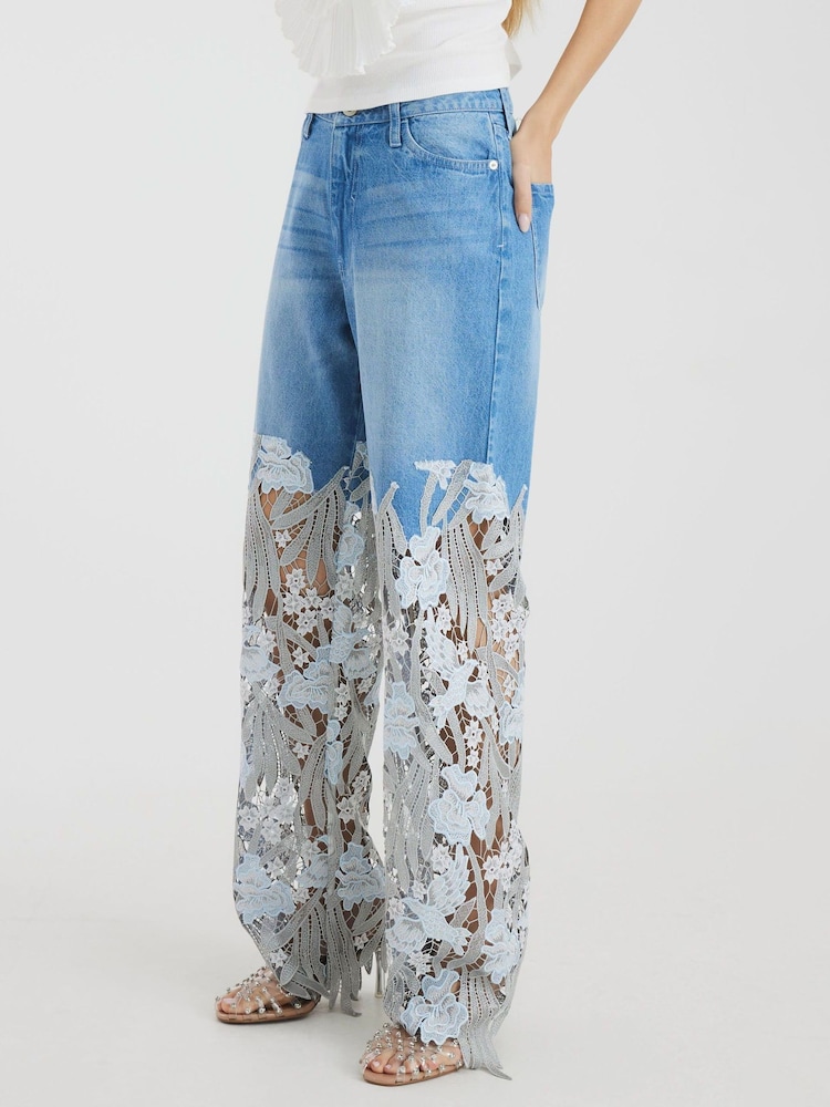 River Island Straight Fit Denim Relaxed Lace 100% Cotton Jeans - Image 3 of 4