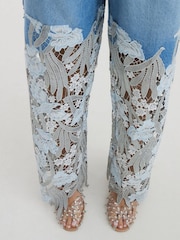 River Island Blue Straight Fit Denim Relaxed Lace 100% Cotton Jeans - Image 4 of 4