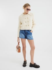 River Island Blue Denim Elasticated A Line 100% Cotton Shorts - Image 1 of 4
