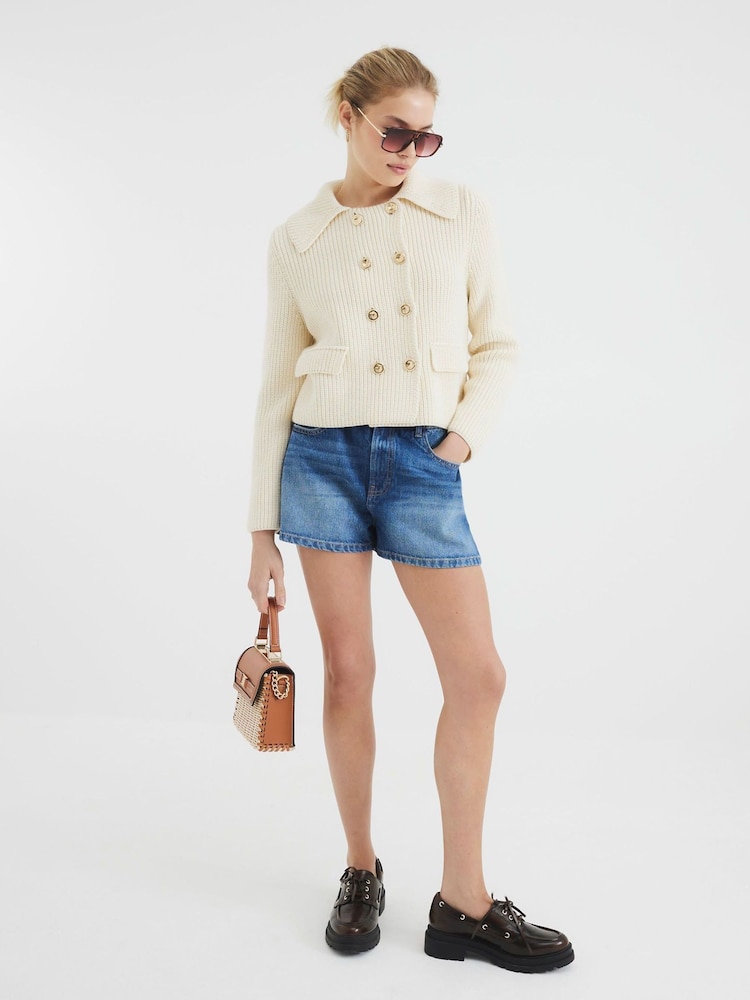 River Island Blue Denim Elasticated A Line 100% Cotton Shorts - Image 1 of 4