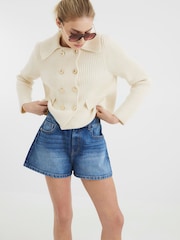 River Island Blue Denim Elasticated A Line 100% Cotton Shorts - Image 3 of 4