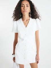 River Island White Frill Linen Tailored Dress - Image 3 of 4