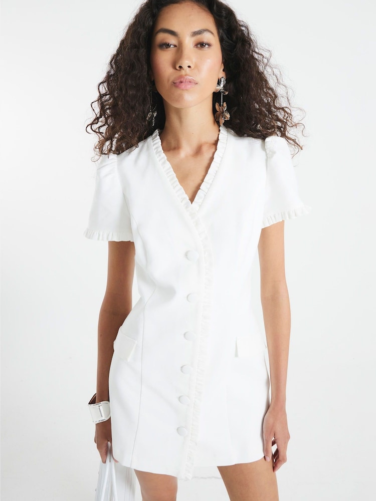 River Island White Frill Linen Tailored Dress - Image 3 of 4