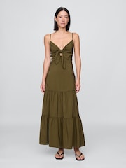 Gap Green Tie-Front Tiered Maxi Dress - Image 1 of 5