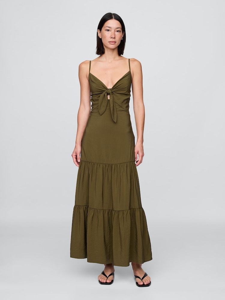Gap Green Tie-Front Tiered Maxi Dress - Image 1 of 5