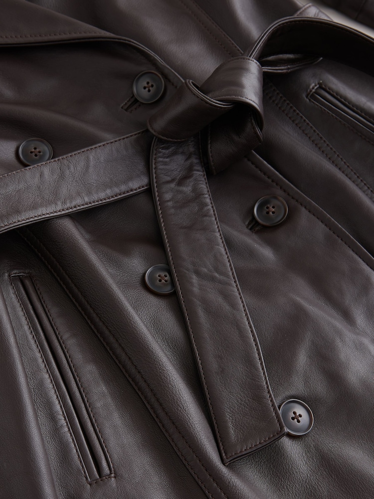 Čokoladno rjava - N. Premium Real Leather Trench Jacket - Slika 3 iz 3