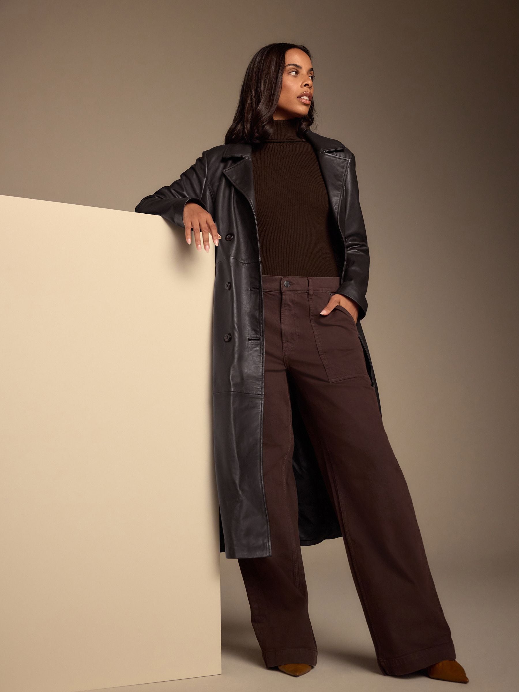 Buy Chocolate Brown N. Premium Real Leather Trench Jacket from the