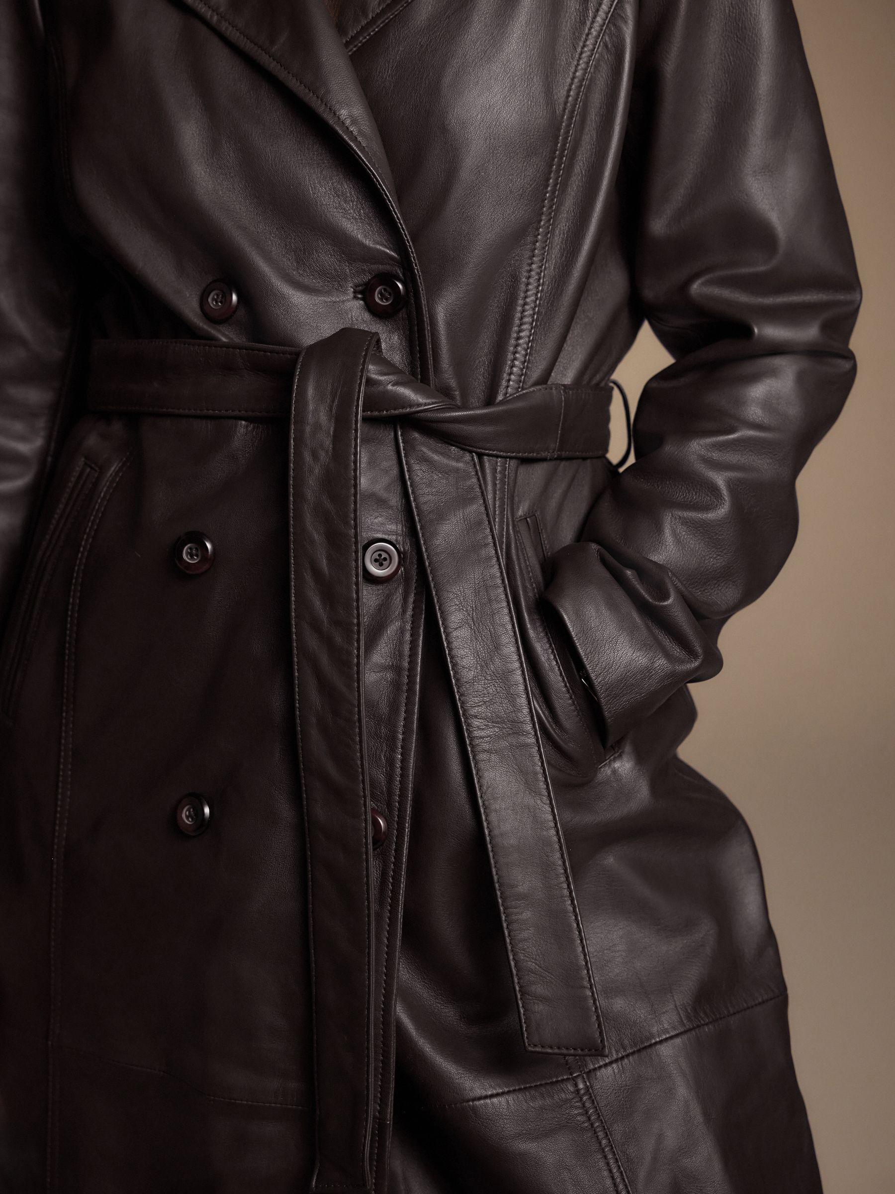 Buy Chocolate Brown N. Premium Real Leather Trench Jacket from