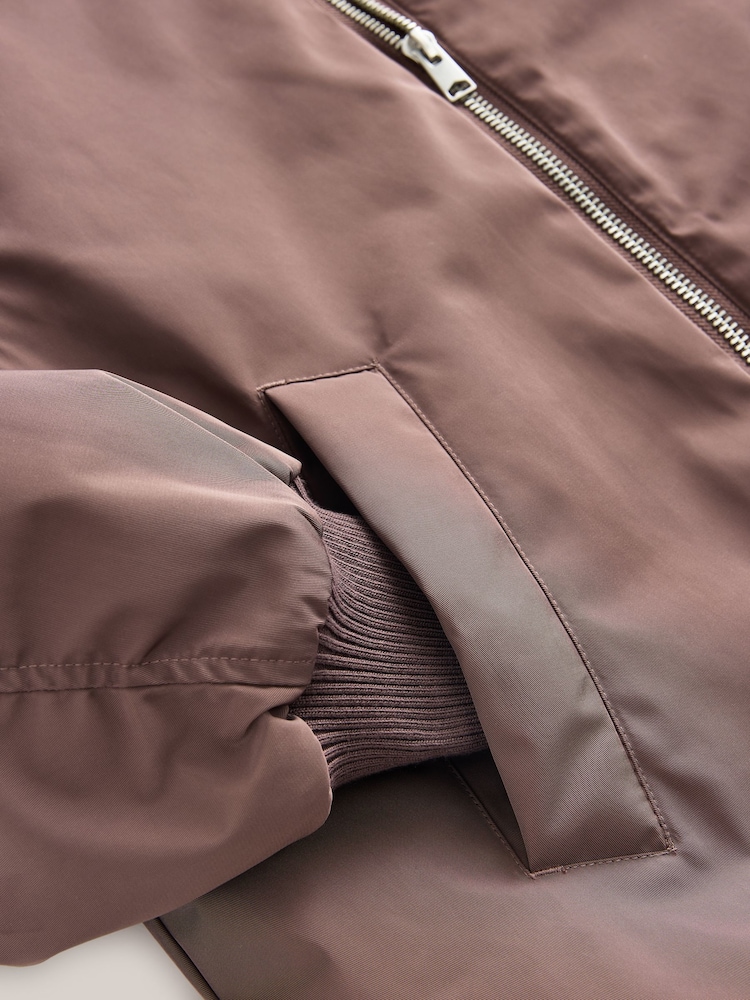 self. Mink Brown Collarless Bomber Jacket - Image 4 of 4