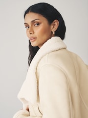 Neutral Borg Lined Funnel Neck Aviator Jacket - Image 3 of 8