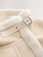 Neutral Borg Lined Funnel Neck Aviator Jacket - Image 6 of 8