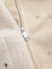 Neutral Borg Lined Funnel Neck Aviator Jacket - Image 7 of 8