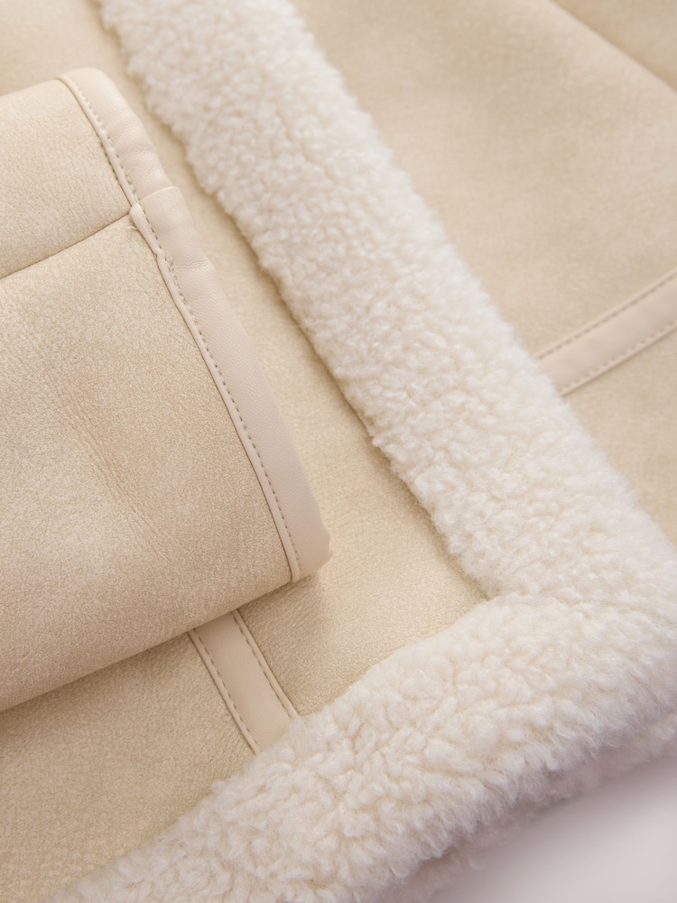 Neutral Borg Lined Funnel Neck Aviator Jacket - Image 8 of 8