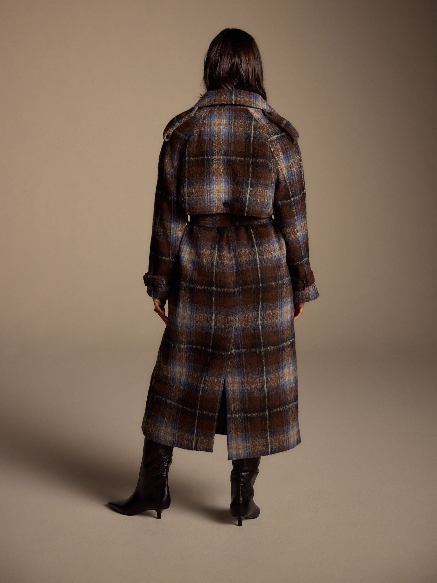 うみねこWOOL CHECK TRENCH COAT D.BROWN Buy Chocolate Brown Check