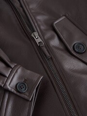 Chocolate Brown PU Bomber Jacket with Faux Fur Trim - Image 3 of 3