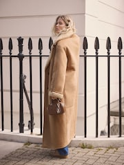 Tan Brown Shearling Maxi Coat - Image 3 of 3