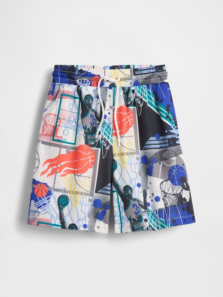 Gap Grey Basketball Print 6" Recycled Mesh Easy Shorts (4-13yrs) - Image 5 of 5