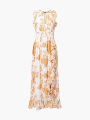French Connection Pink Elko Jaquard Flutted Midi Dress - Image 4 of 4