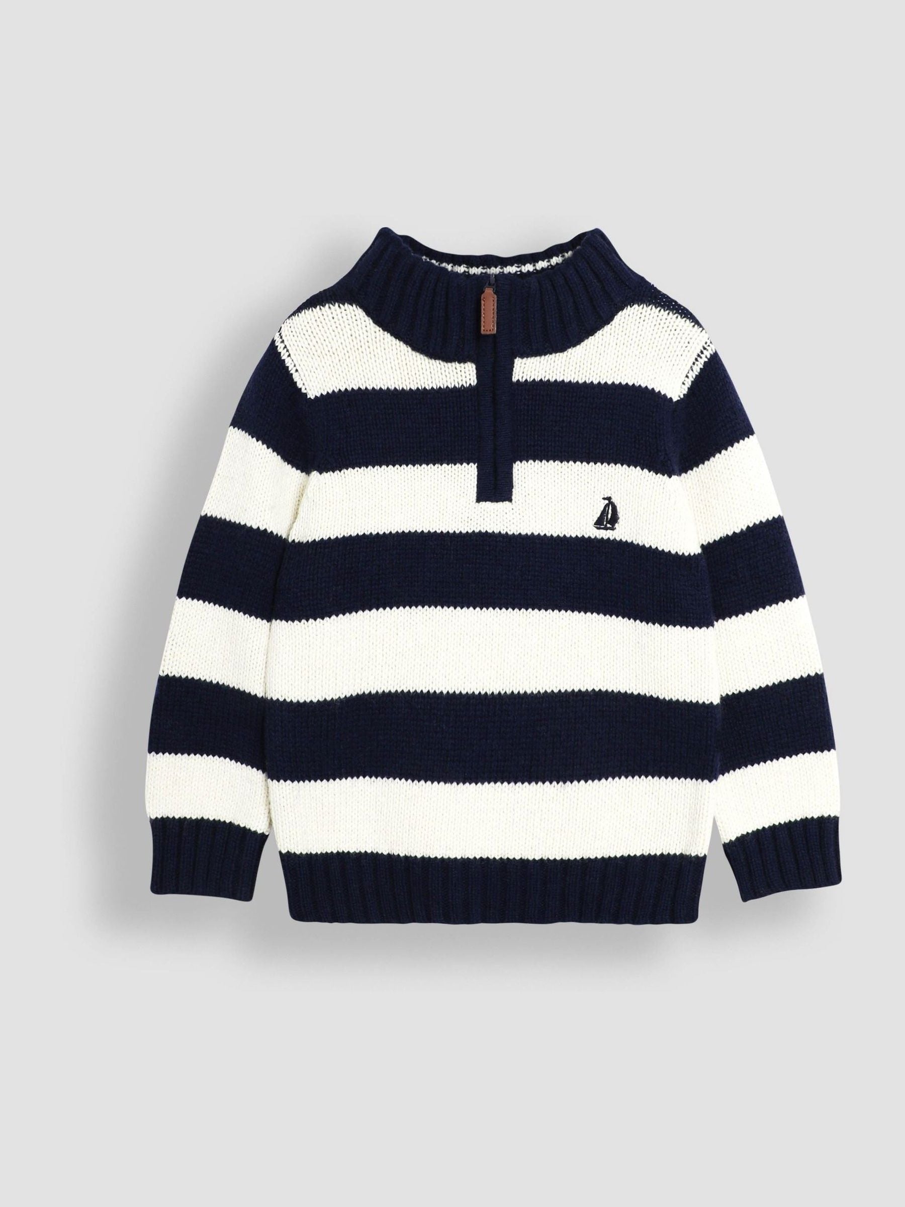 JoJo Maman Bébé Blue Classic Stripe Half Zip Jumper