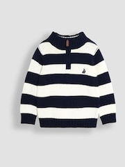 JoJo Maman Bébé Blue Classic Stripe Half Zip Jumper - Image 1 of 3