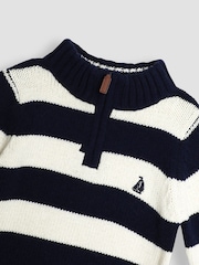 JoJo Maman Bébé Blue Classic Stripe Half Zip Jumper - Image 2 of 3