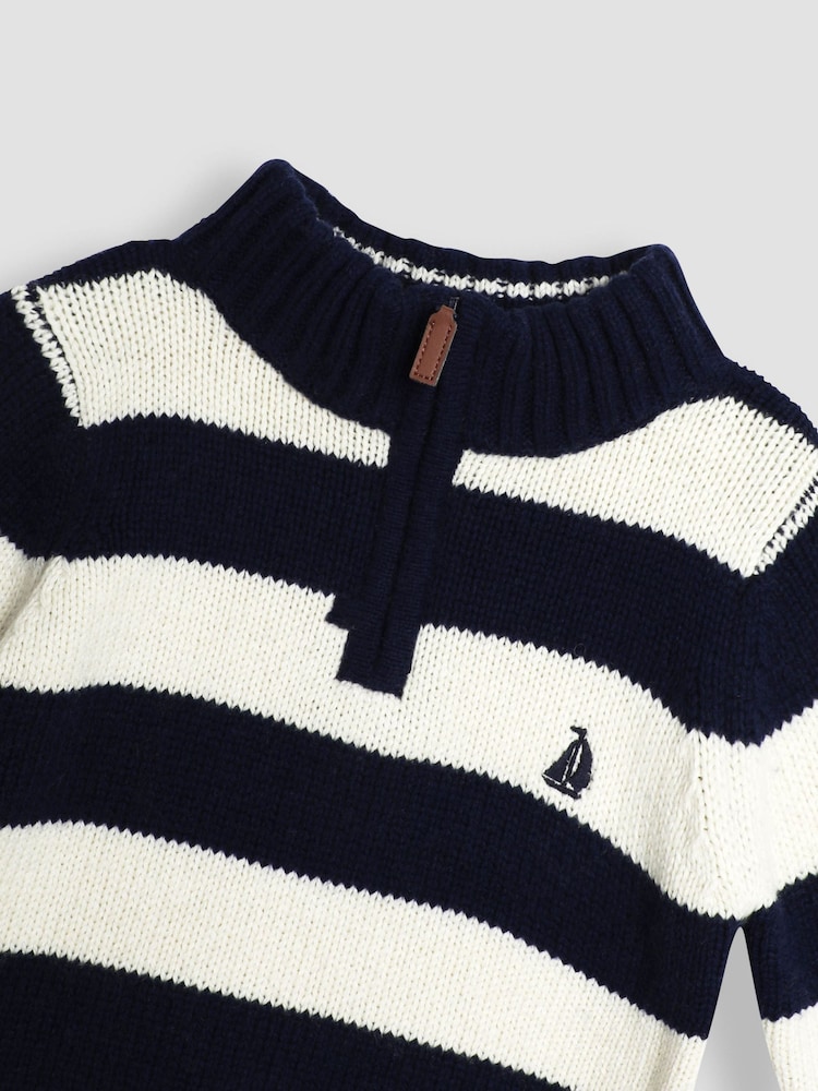 JoJo Maman Bébé Blue Classic Stripe Half Zip Jumper - Image 2 of 3