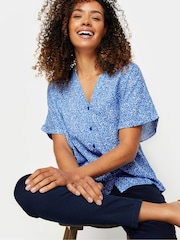 M&Co Blue Ditsy Floral Print Button Through Shirt - Image 1 of 5