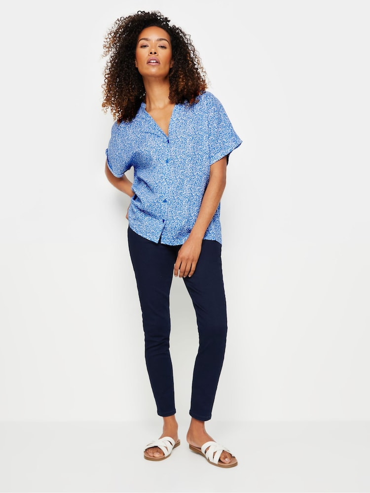 M&Co Blue Ditsy Floral Print Button Through Shirt - Image 2 of 5