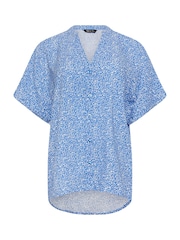 M&Co Blue Ditsy Floral Print Button Through Shirt - Image 5 of 5