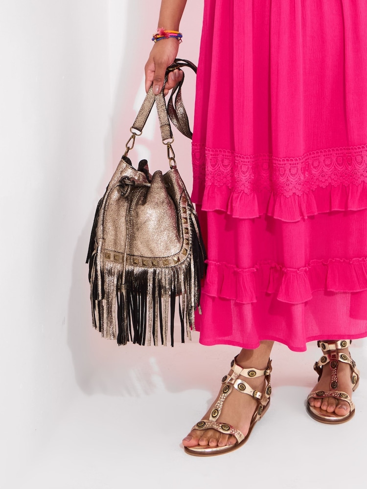 Joe Browns Gold Gold Suede Fringed Bag - Image 1 of 6