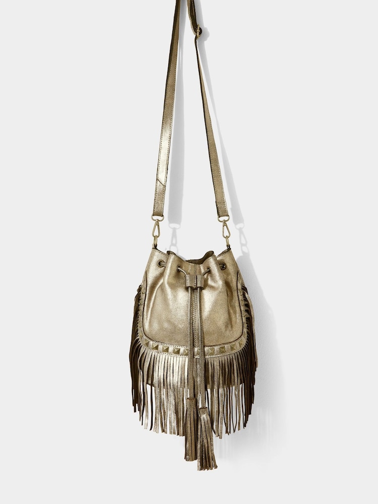 Joe Browns Gold Gold Suede Fringed Bag - Image 2 of 6