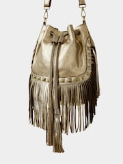 Joe Browns Gold Gold Suede Fringed Bag - Image 3 of 6