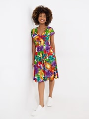 Joe Browns Yellow Colour Pop Floral Print Cap Sleeve Knee Length Dress - Image 3 of 5