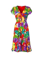Joe Browns Yellow Colour Pop Floral Print Cap Sleeve Knee Length Dress - Image 5 of 5