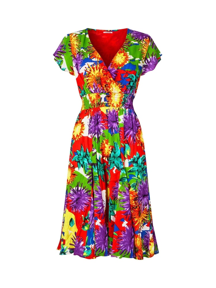 Joe Browns Yellow Colour Pop Floral Print Cap Sleeve Knee Length Dress - Image 5 of 5