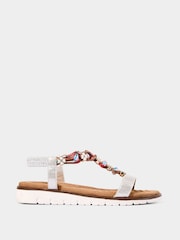 Joe Browns Silver Flower Beaded T-Bar Sandals - Image 1 of 4
