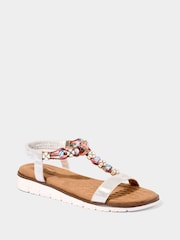 Joe Browns Silver Flower Beaded T-Bar Sandals - Image 2 of 4