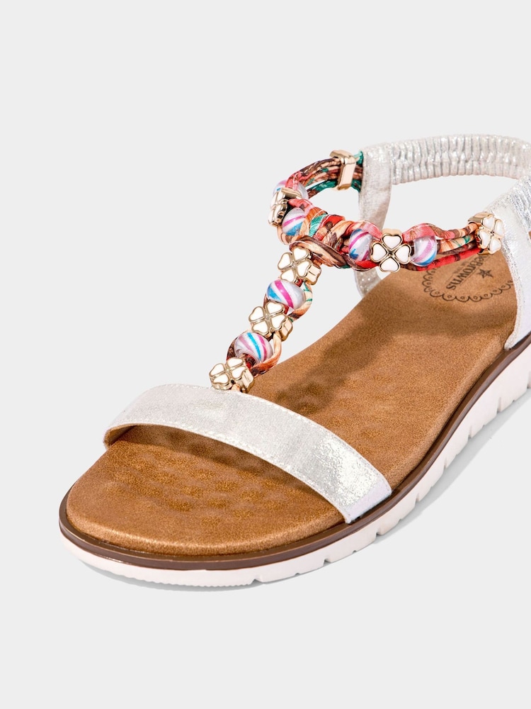 Joe Browns Silver Flower Beaded T-Bar Sandals - Image 4 of 4