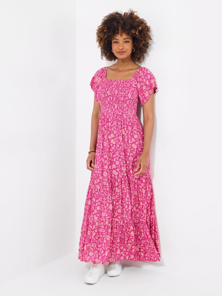 Joe Browns Pink Flattering Shirred Bodice Floral Maxi Dress - Image 1 of 5